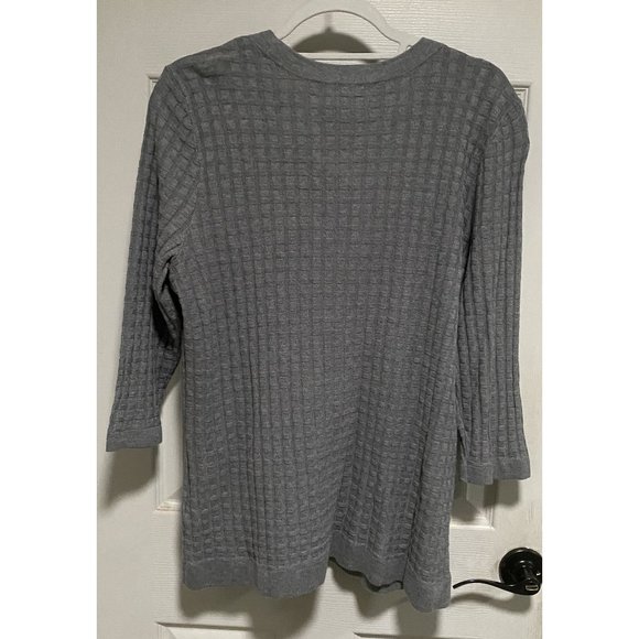 LANDS END Gray Waffle Knit 3/4 Sleeve Sweater Size L (14-16) - Picture 2 of 6